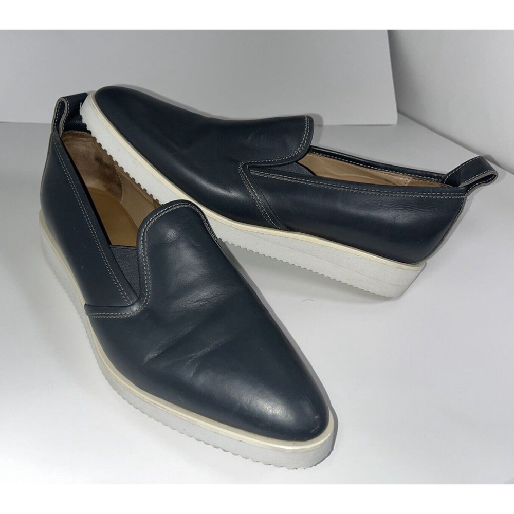 Everlane The Street Shoe Womens Size 10.5 Blue Leather Loafer Wedge Shoe Slip-On